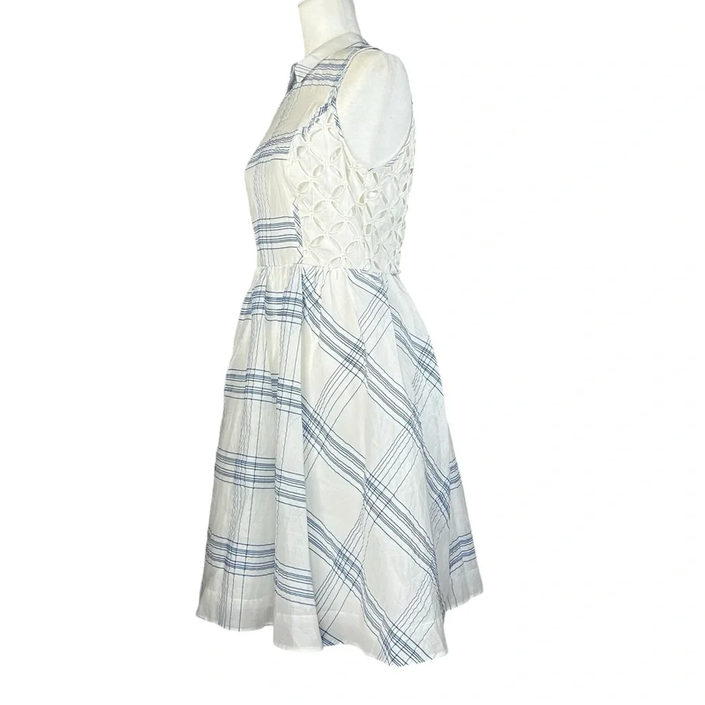 Anthropologie Moulinette Soeurs 6 Seaplane Dress Blue White Windowpane - Picture 5 of 16